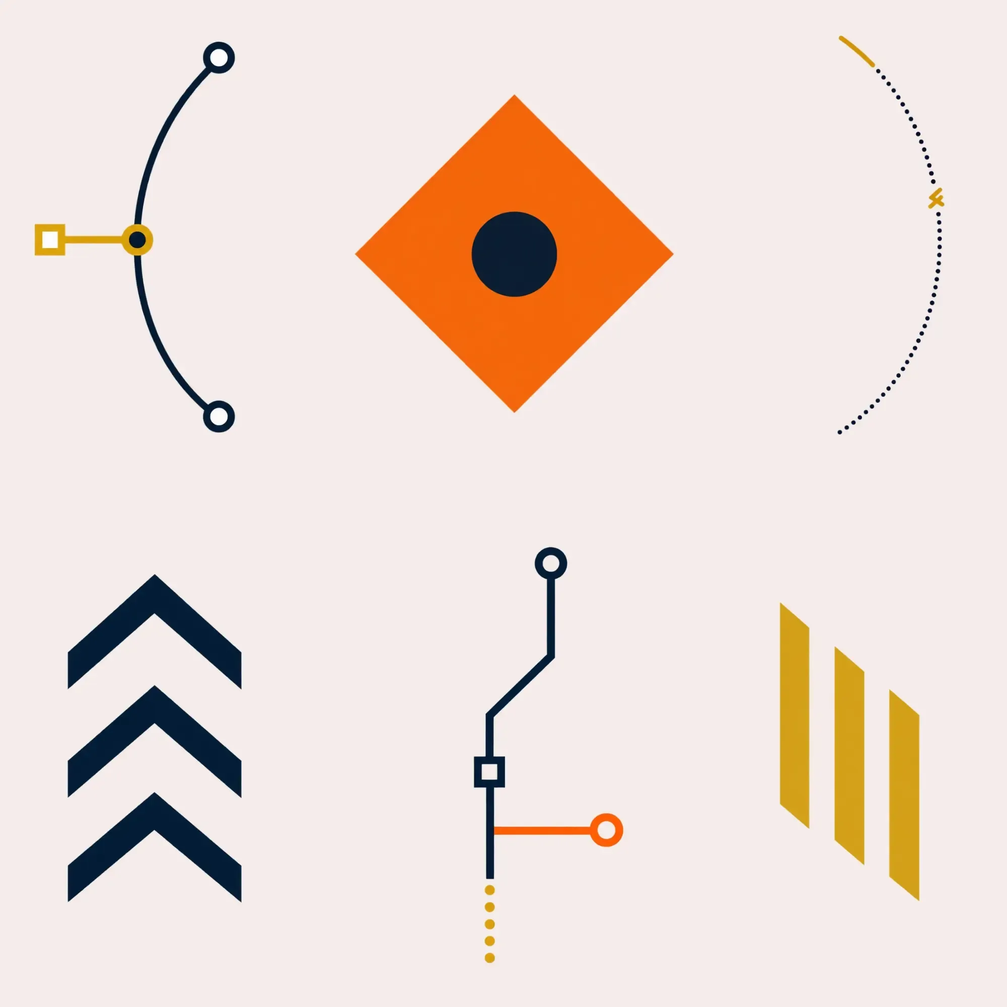 Six motifs HuginMboa dérivés de géométries camerounaises : losange, chevrons, tracés et trames